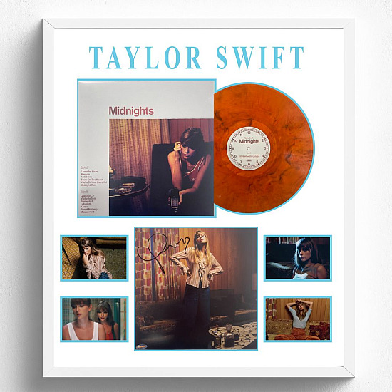 Music – Taylor Swift – Midnights Blood Moon Framed Vinyl Album With Signed Print - S1