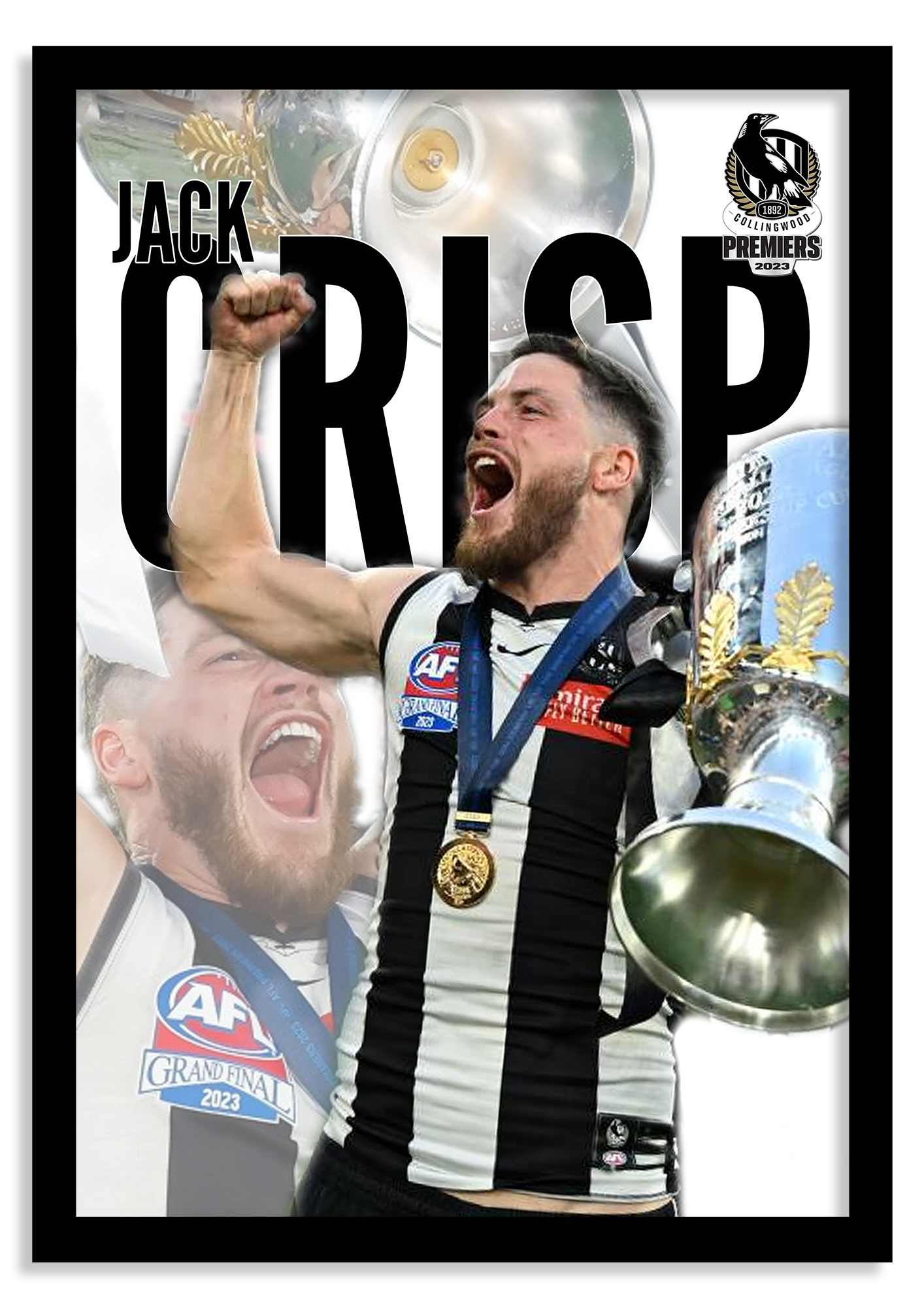 AFL 2023 Premiership - Collingwood Magpies - Jack Crisp A3 Framed and Hand Signed Print with COA - S8 | Jack_Crisp_A3_Framed.jpg