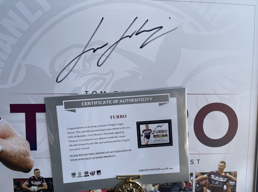 NRL – Manly Sea Eagles – Tom “Tommy Turbo” Trbojevic Dally M Signed & Framed Lithograph with COA - S1 | NRLMAN~2.JPG