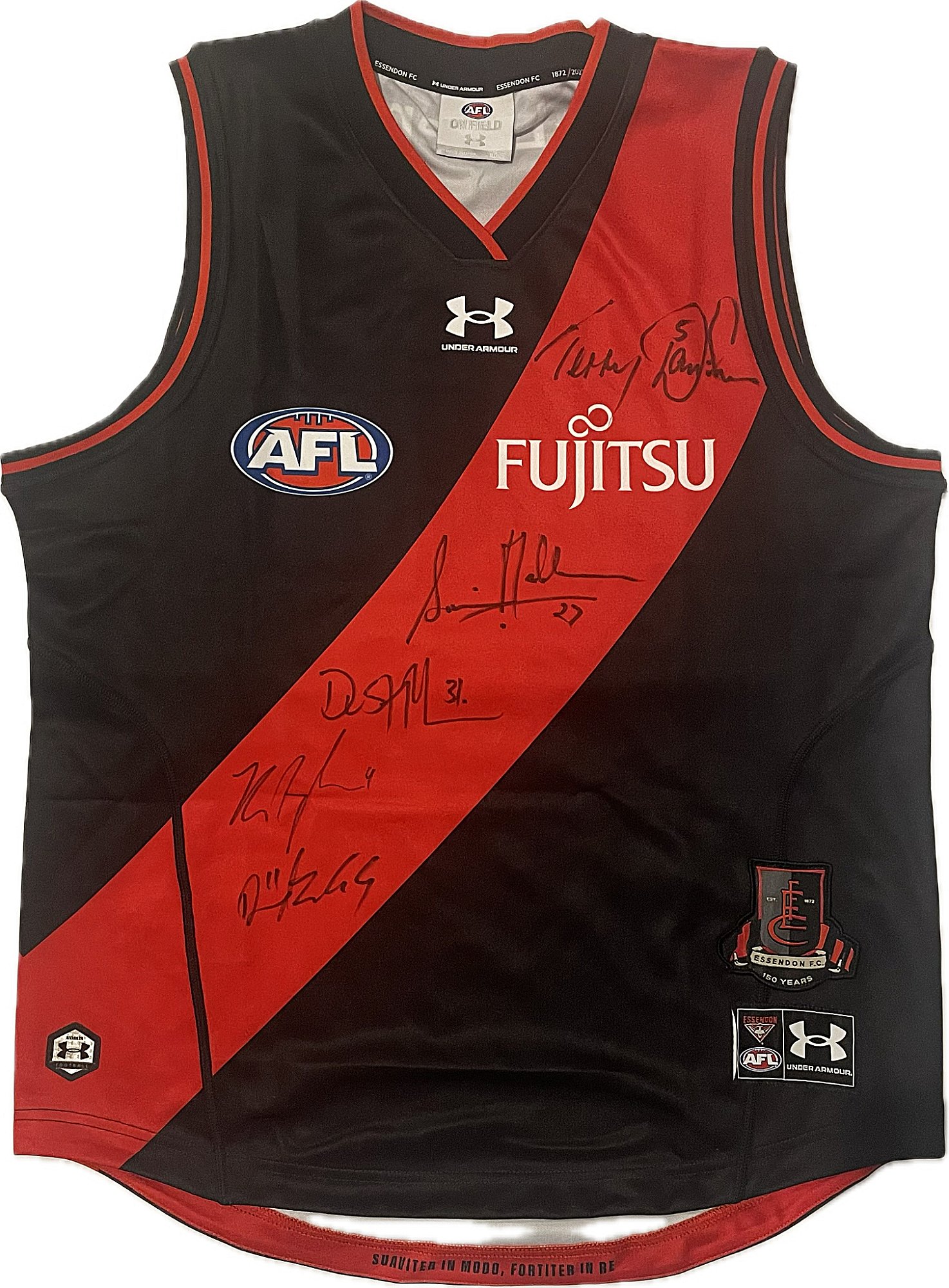 AFL Memorabilia - Essendon Bombers - Hand Signed Jumper - Terry Daniher - David Zaharakis - Simon Madden - Kyle Langford - D. Fletcher - With a COA -S8 | Daniher_Top2.jpg